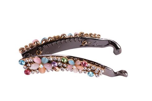 Ruihfas Sparkly Crystal Rhinestone Banana Hair Clips Comb for Women, Ponytail Holder (Multicolor)