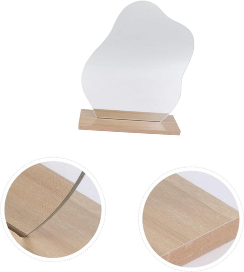 1pc Tabletop Photo Dormitory Table, European Frameless Irregular Lady Dressing Wooden Stand Countertop Mirror