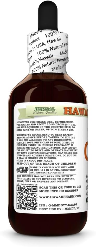 Hawaii Pharm 2 fl.oz Oat (Avena Sativa) Dry Grain Glycerite, All Natural, Vegan, Lab Tested Alcohol-Free Liquid Extract