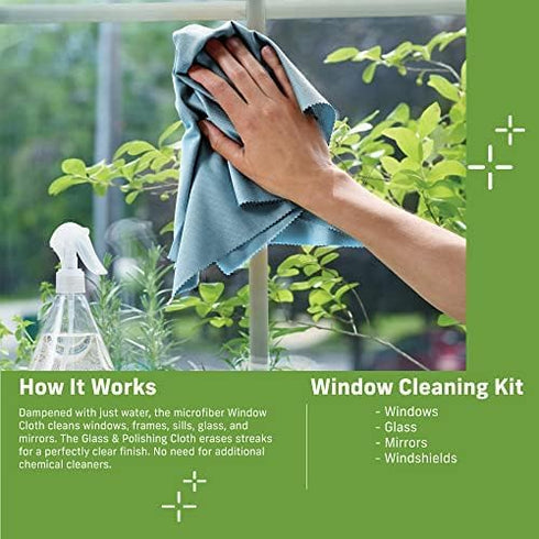 E-Cloth Window Cleaner Kit - Microfiber Towel Cleaning Kit for Streak-Free Windows, Car Windshield, Mirrors - Alaskan