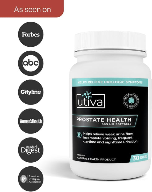 Utiva Prostate Health Supplement for Men - Natural Formula for Prostate Function, Urine Flow - 30 Softgels