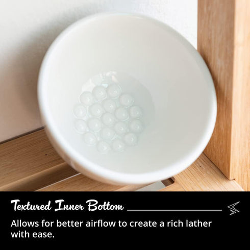Ceramic Textured Shaving Bowl, Shave Soap & Shaving Cream Dish, Textured for Rich Lather (White)