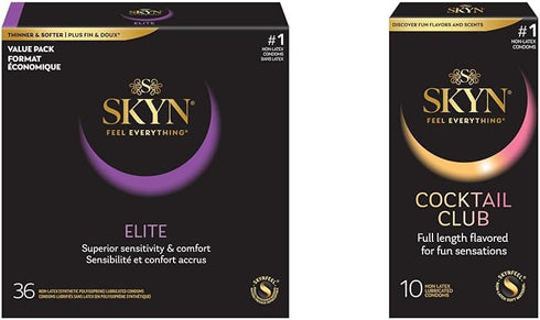 SKYN Elite 36 Count Ultra-Thin Condoms and Cocktail Club 10 Count Flavored Condoms