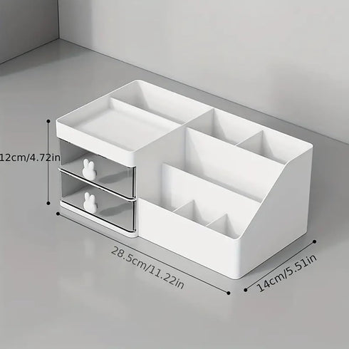 Makeup Organizer with 2 Drawers, White Countertop Storage for Vanity, Bathroom, and Bedroom Cosmetics