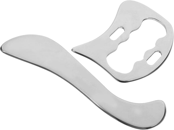 PERSELOSO Stainless Steel Scraping Massage Tool Set 2 Pieces Myofascial Muscle Scraper Board
