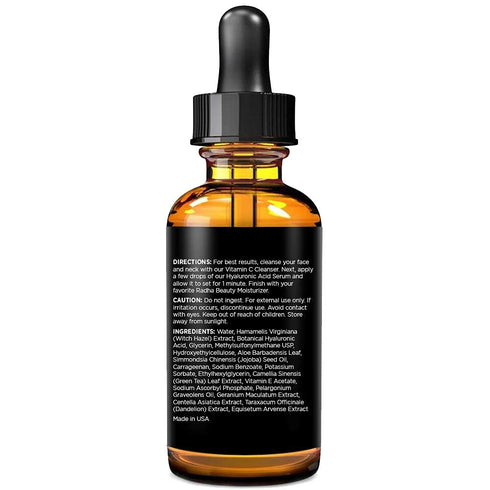 Radha Beauty Hyaluronic Acid Serum for Skin, 2 fl. oz, Infused with Vitamin C, E, Green Tea