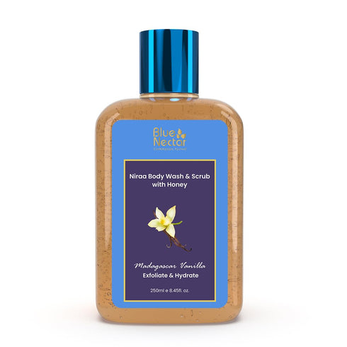 Blue Nectar Vanilla Body Wash & Scrub - Deep Cleansing with Honey, 8.4 Fl Oz