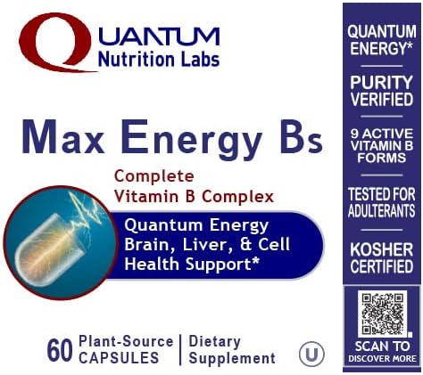 QNL Max Energy Bs - B Complex Vitamins for Women & Men, Natural Energy Supplement with Liver Support - 60 Plant-Source