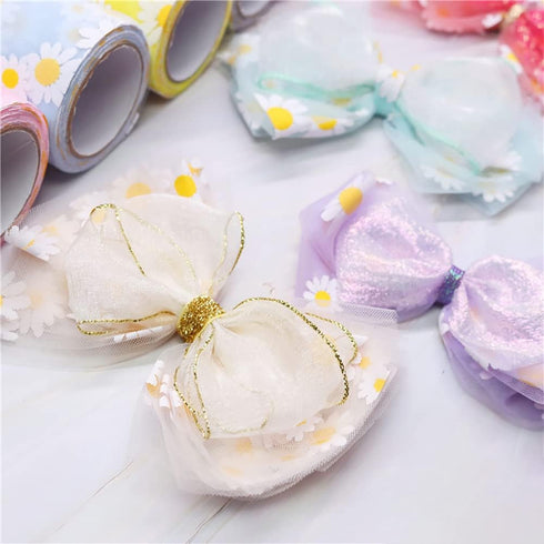25 Yard 6cm Sheer Chiffon Daisy Flower Ribbon for Gift Wrapping, Bridal Bouquets, Fabric Craft