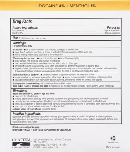 Icy Hot Max Strength Lidocaine Pain Relief Patch - 5 Count for Fast, Targeted Relief