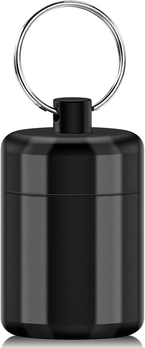 Pill Keychain Holder - Small Waterproof Pill Box Organizer, Portable Pill Holder Keychain (Black)