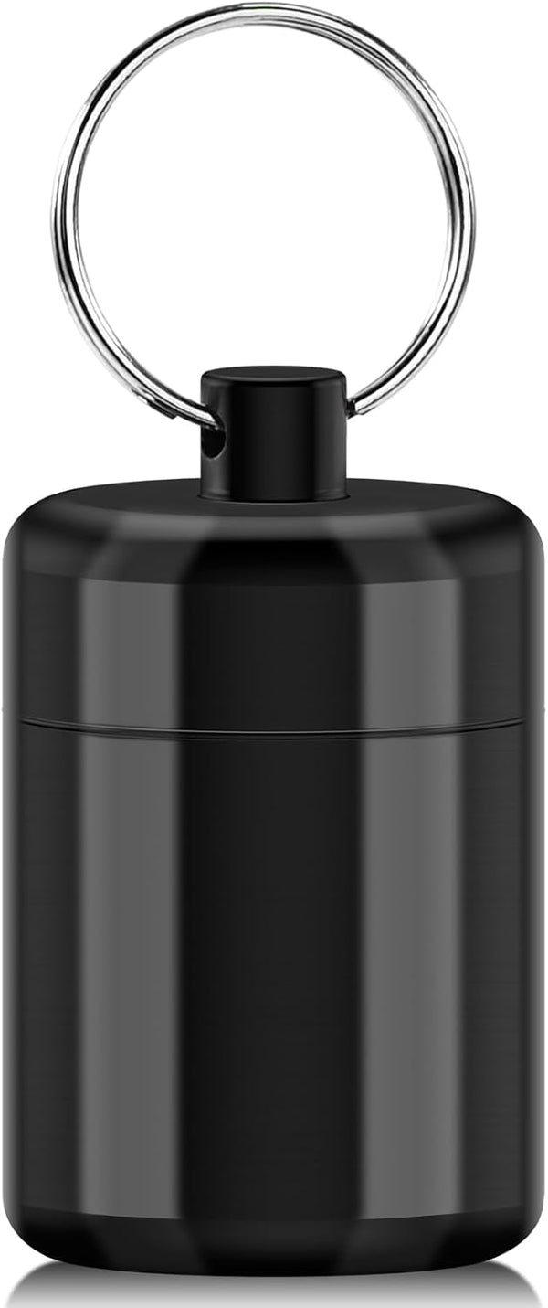 Pill Keychain Holder - Small Waterproof Pill Box Organizer, Portable Pill Holder Keychain (Black)