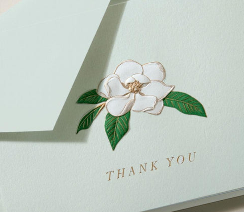Set 25 25 Limited Papers Crane & Co. Engraved Magnolia Thank You Notes Elegant Beach Glass Blue & Gold Design. Classic