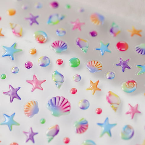5D Summer Nail Art Stickers, Embossed Ocean Nail Decals Seashell Starfish for Luxurious Summer Nail Design Decoration