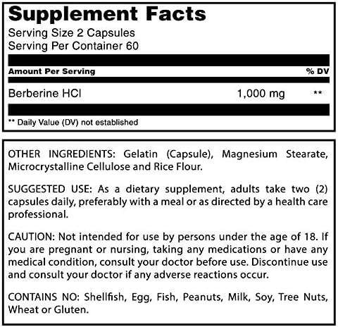 Amazing Formulas Berberine 1000mg Per Serving, 120 Capsules Supplement | Non-GMO | Gluten Free | Made in USA