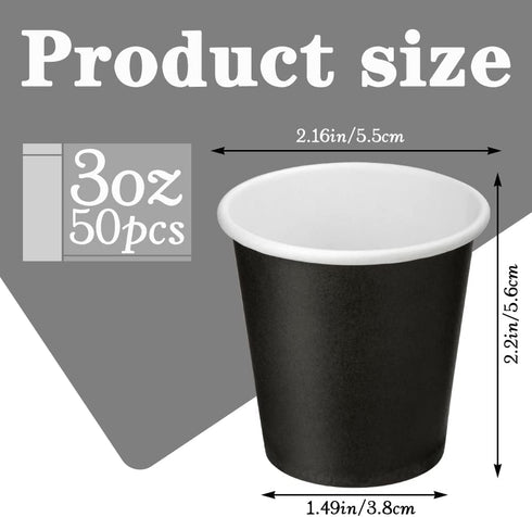 50 Count 3 oz Black Paper Cups, Disposable Bathroom Cups for Mouthwash, Espresso, Party, Picnic, Travel, and Snack