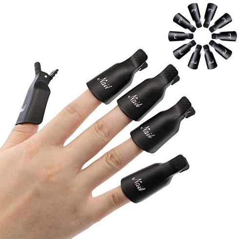 HiMo 10PC Black Plastic Acrylic Nail Art Soak Off Cap Clip UV Gel Polish Remover Wrap Tool