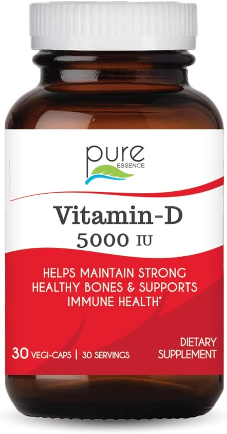 Pure Essence Labs Vitamin D - 5000 IU from 100% Pure Cholecalciferol, 30 Vegetarian Capsules