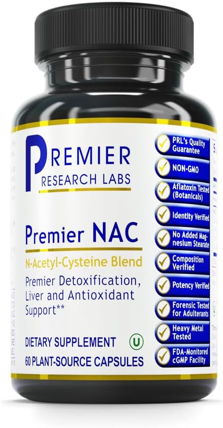 Premier NAC, 60 Vegan Capsules - N-Acetyl-L-Cysteine Blend for Detoxification, Liver and Antioxidant Support