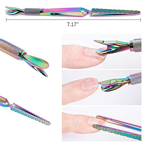 SILPECWEE Colorful Stainless Steel Nail Art Pincher, 1Pc Cuticle Pusher, Multi-Function Nail Care Tools