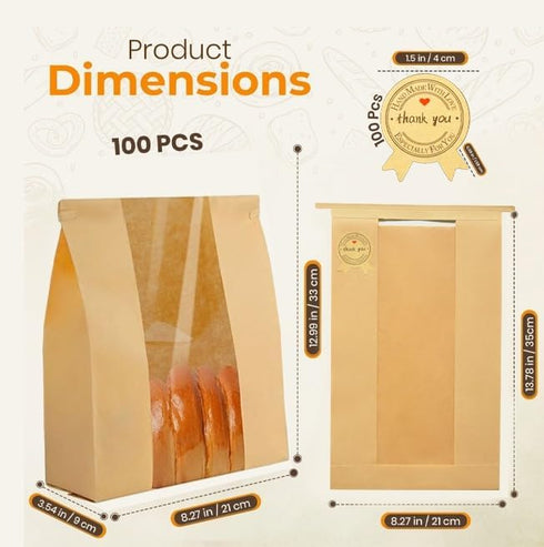 HEDENELIO 100 Pack 13.7"x8.3"x3.5" 100 UPGRADED THICKEST Brown Paper Bread Bags for Homemade Bread Large Sourdough