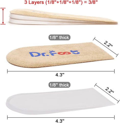 Dr.Foot Adjustable Orthopedic Heel Lift Inserts - Height Increase Insole for Heel Pain, Sports Injuries, & Leg Length