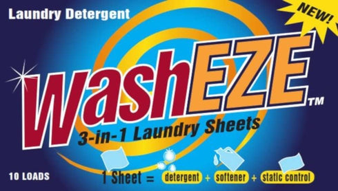 WashEZE (10 Ct) All in One Laundry Sheets Scented - Detergent-Fabric Softener-Stain Fighter - Static Guard Soap Sheet