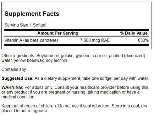 Swanson Beta-Carotene (Vitamin A) 25000 Iu (7500 mcg) 100 Sgels