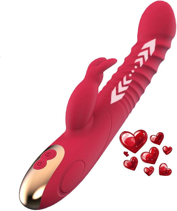 Wecye Red Rabbit Vibrator Silicone Thrusting Dildo Vibrators Adult Sex Toys Handheld Electric