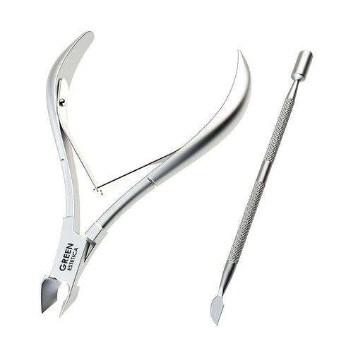 Professional Cuticle Trimmer with Pusher, Silver Stainless Steel Nail Nipper, Sharp Blades for Manicure
