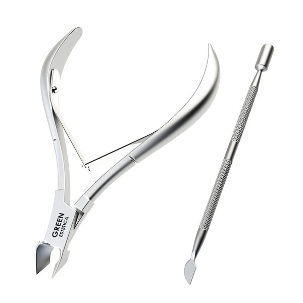 Professional Cuticle Trimmer with Pusher, Silver Stainless Steel Nail Nipper, Sharp Blades for Manicure