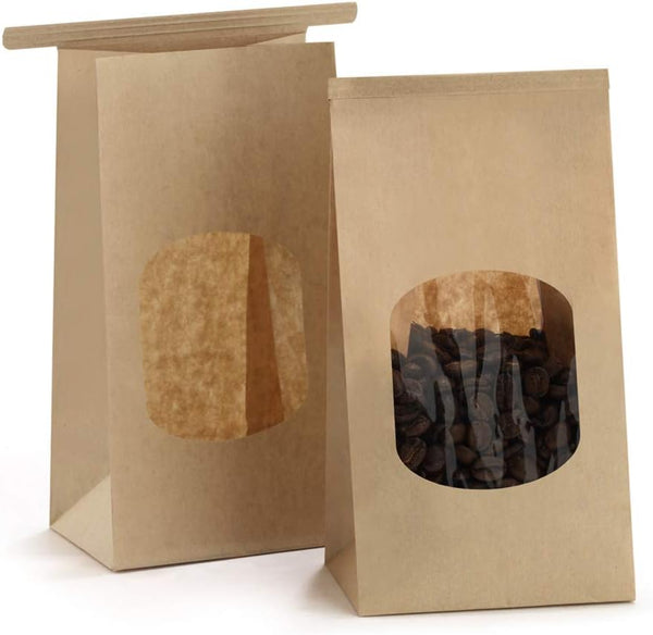 BagDream Small Bakery Bags with Window - 50Pcs, 3.54x2.36x6.7 Inches, Kraft Brown Paper Bags for Treats