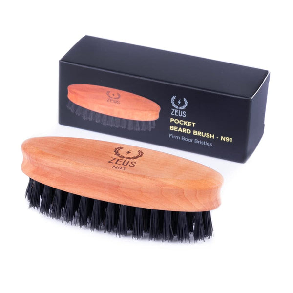 ZEUS Pocket Beard & Mustache Brush for Men, Travel Size Grooming Tool, Firm Boar Hair Bristles
