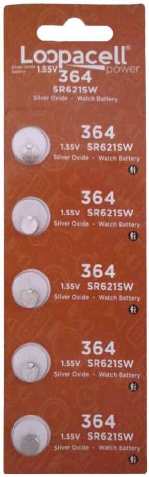 364 (SR621SW) Silver Oxide Watch Battery (1.55V, 5 Batteries)