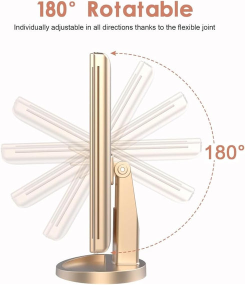 Tri-fold Lighted Vanity Makeup Mirror, 21 LEDs, 3x/2x/1x Magnification, Touch Screen, 180 Degree Rotation (Gold)