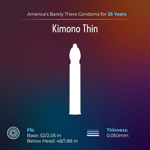 Pack 24 Kimono Thin Condoms of - Snug Fit for Performance-Enhancing Feeling, Natural Latex Condoms, Vegan-Friendly, No