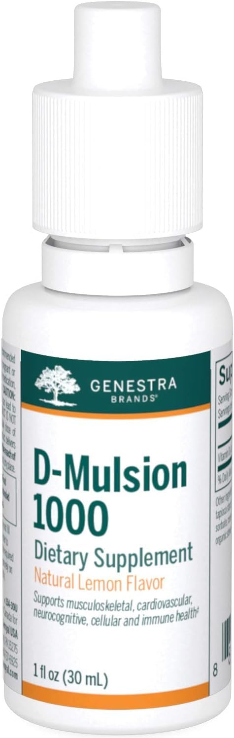 Genestra Brands D-Mulsion 1000 - Natural Lemon Flavor Liquid Vitamin D Supplement - 1 Fl Oz