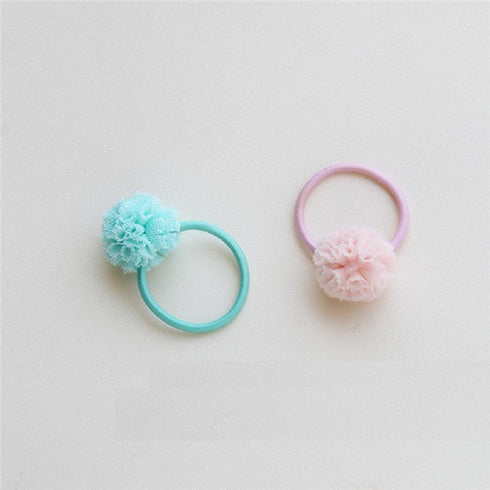 Hot&Sattion 20pcs Baby Toddler Multicolor Flower Pom Ball Hair Ties, Small No-metal Hair Elastics for Kids