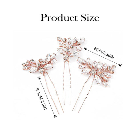 JAKAWIN Crystal Bride Wedding Hair Pins Silver Hair Piece Bridal Accessories for Women and Girls HP130 (Rose Gold) 1