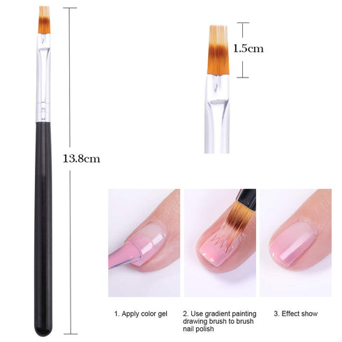 WOKOTO 3Pcs Ombre Nail Art Brush Set, Wooden Gel Builder Brush with 4 Replaceable Sponge Heads for Manicure Tools