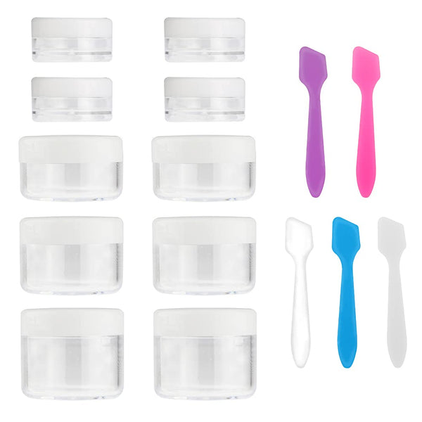 Accmor 10 Pieces Makeup Travel Containers with Lids, 3/5/10/15/20 Gram Size Cosmetic Jars, 5 Mini Spatulas, White