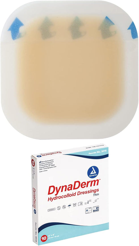 Dynarex DynaDerm Hydrocolloid Dressings, Sterile Moist Bandages, 4" x 4", 1 Box of 10, Thin & Latex-Free
