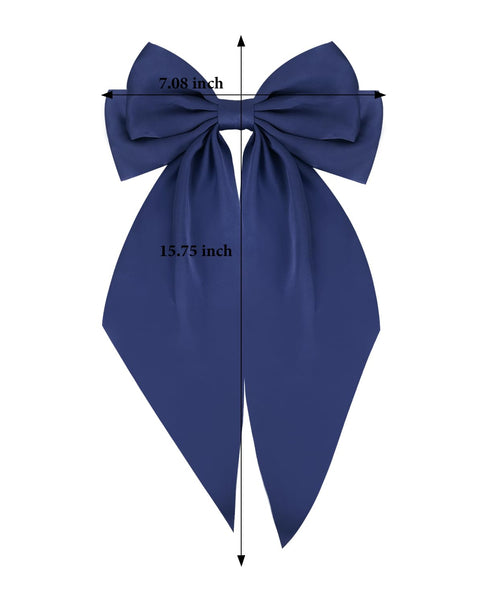 Wecoe 4pcs Big Hair Bows for Women, Cute Large Satin Hair Barrettes in White, Black, Navy Blue, Red