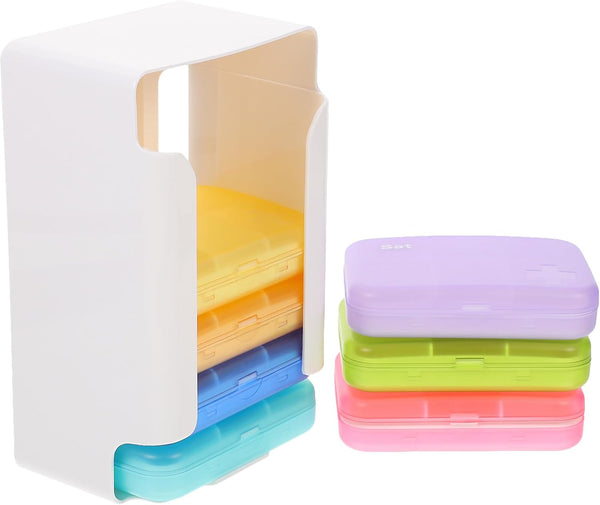IMUSINICE Portable 7-Day Pill Organizer Box, 6-Compartment Plastic Weekly Medicine Case with Colorful
