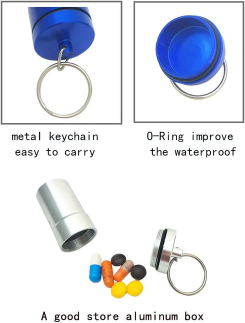 FAYALA Aluminum Waterproof Pill Case Bottle, 2 Packs Large Pill Box for Medicine, Metal Keychain Holder for Travel