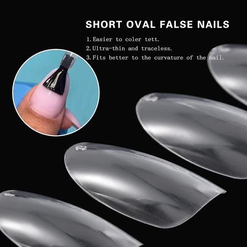 Sethexy Short Oval False Nails - 500Pcs Full Cover Acrylic Nail Tips for Art Nail Design (Clear)