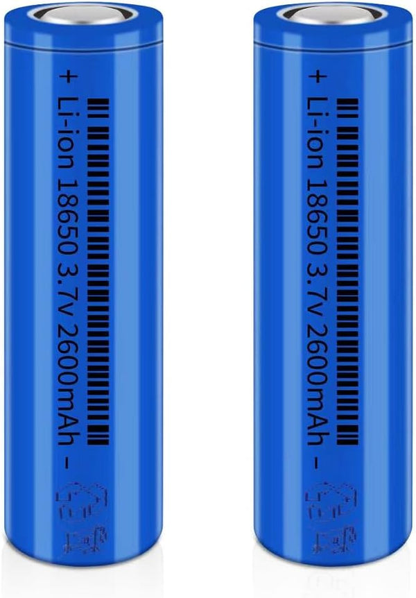 2 Packs 3.7V 2600mAh Flat top Rechargeable Batteries for Headlamp, LED Flashlight, Electronic Devices etc(Flat top,Blue)