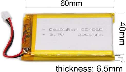MSDS Verified Part Number: 654060, Rechargeable 3.7V 2000mAh Li Lipo Lithium Polymer Ion Battery Pack with 2 Pin 2.0mm JST Connector