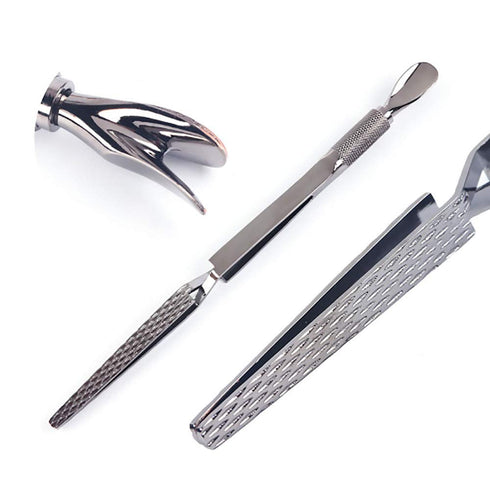 SILPECWEE 1Pc Metal Nail Cuticle Pusher, C Curve Nail Pinching Clips, Multi-Function Manicure Tools