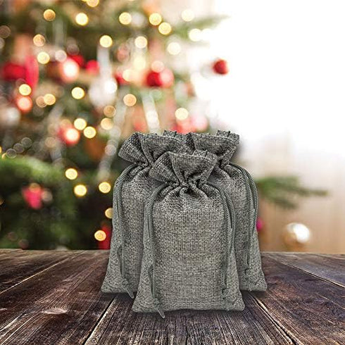 12-Pack Natural Burlap Gift Bags 5.5x7.75 with Drawstring (Cool Grey, Medium) for Party Favors, DIY Craft